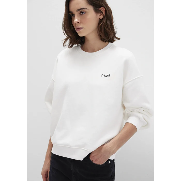 Mavi 1S10490-70057 Mavi Logo Baskılı Ekru Sweatshirt