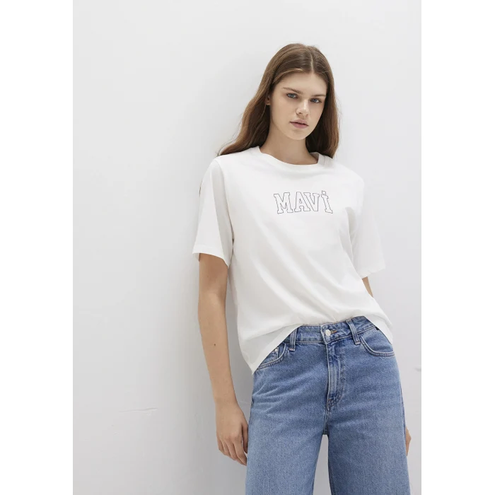 Mavi 1613564-70057 Mavi Logo Baskılı Ekru Tişört