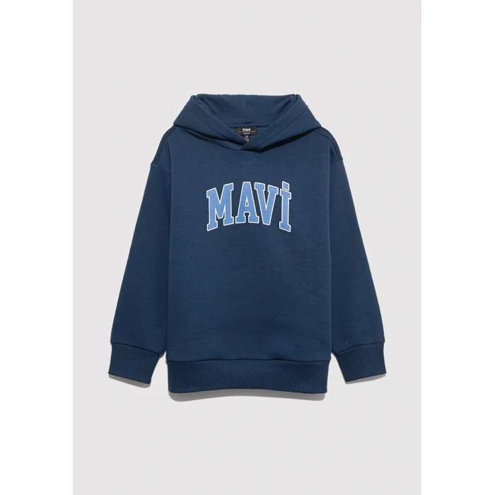 Mavi 6610110-70720 Mavi Logo Baskılı Lacivert Kapüşonlu Sweatshirt