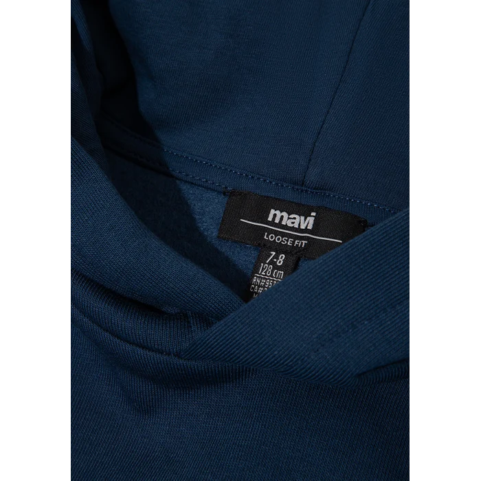 Mavi 6610110-70720 Mavi Logo Baskılı Lacivert Kapüşonlu Sweatshirt