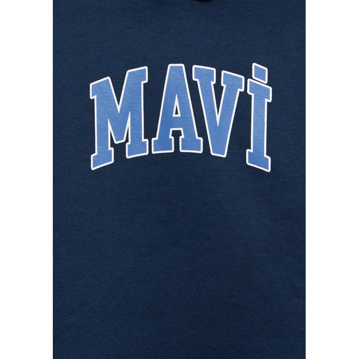 Mavi 6610110-70720 Mavi Logo Baskılı Lacivert Kapüşonlu Sweatshirt