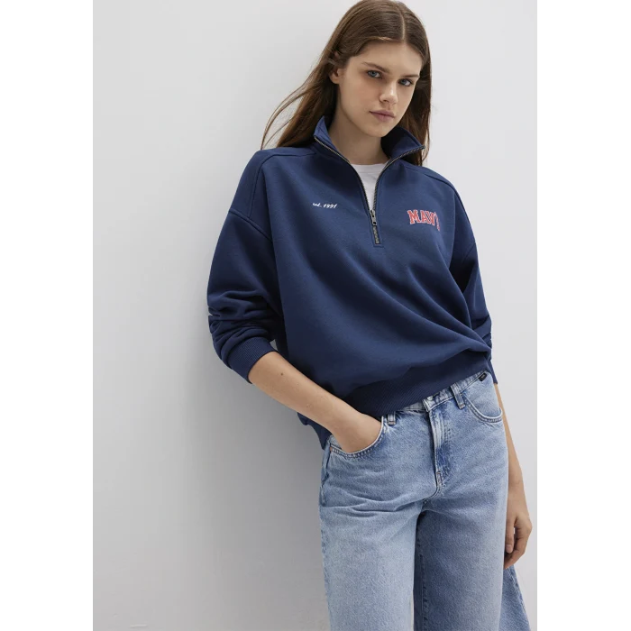 Mavi 1S10373-70488 Mavi Logo Baskılı Yarı Fermuarlı Lacivert Sweatshirt