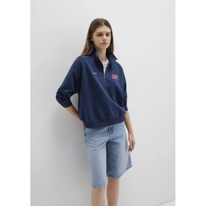 Mavi 1S10373-70488 Mavi Logo Baskılı Yarı Fermuarlı Lacivert Sweatshirt