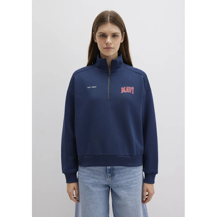 Mavi 1S10373-70488 Mavi Logo Baskılı Yarı Fermuarlı Lacivert Sweatshirt