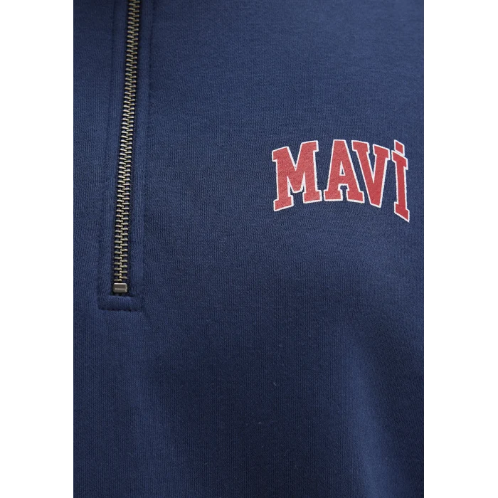 Mavi 1S10373-70488 Mavi Logo Baskılı Yarı Fermuarlı Lacivert Sweatshirt