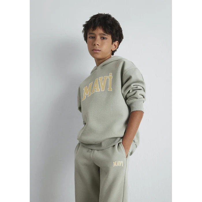 Mavi 6610110-70155 Mavi Logo Baskılı Kapüşonlu Yeşil Sweatshirt