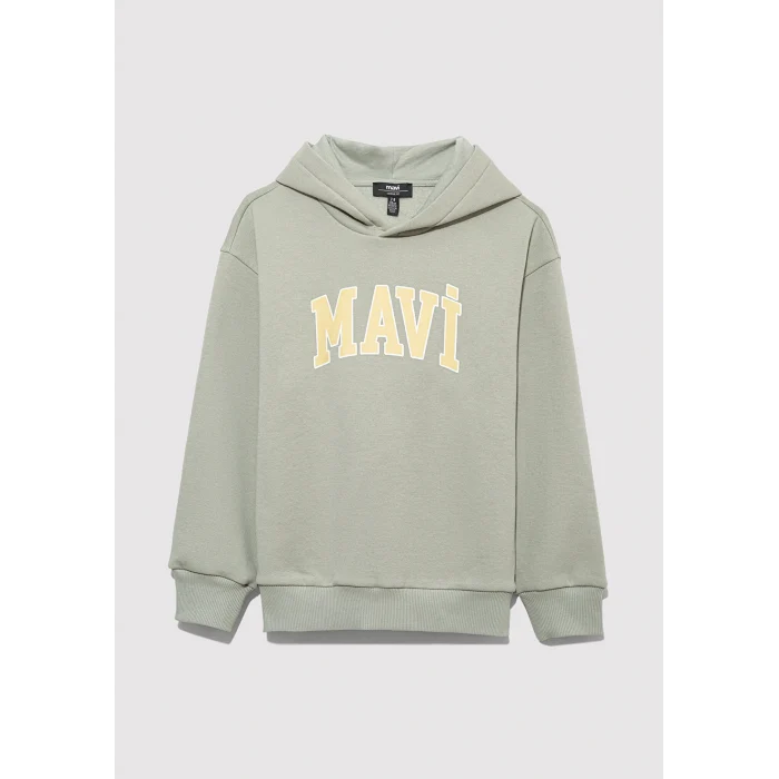 Mavi 6610110-70155 Mavi Logo Baskılı Kapüşonlu Yeşil Sweatshirt