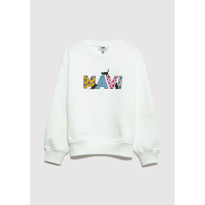 Mavi 7S10169-70057 Mavi Logo Kedi Baskılı Ekru Sweatshirt