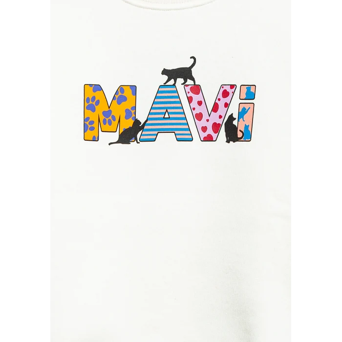 Mavi 7S10169-70057 Mavi Logo Kedi Baskılı Ekru Sweatshirt
