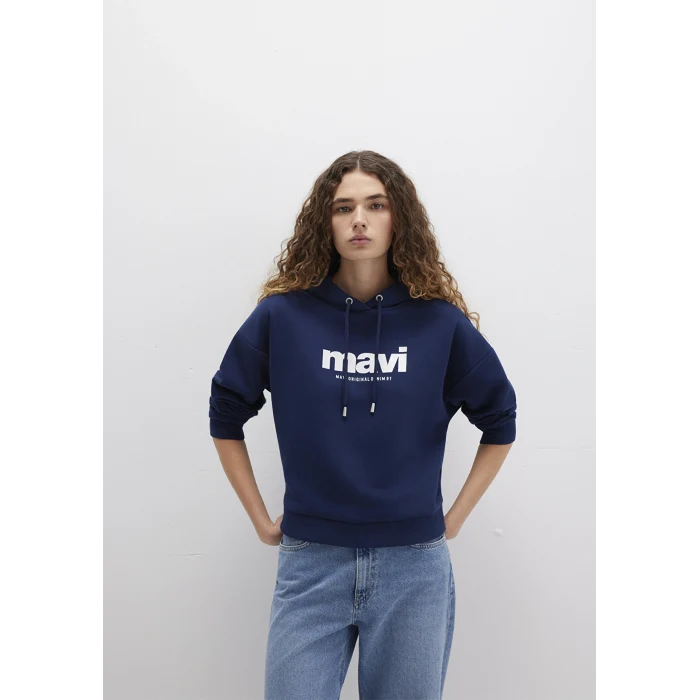 Mavi 168334-70488 Mavi Logo Baskılı Kapüşonlu Lacivert Sweatshirt