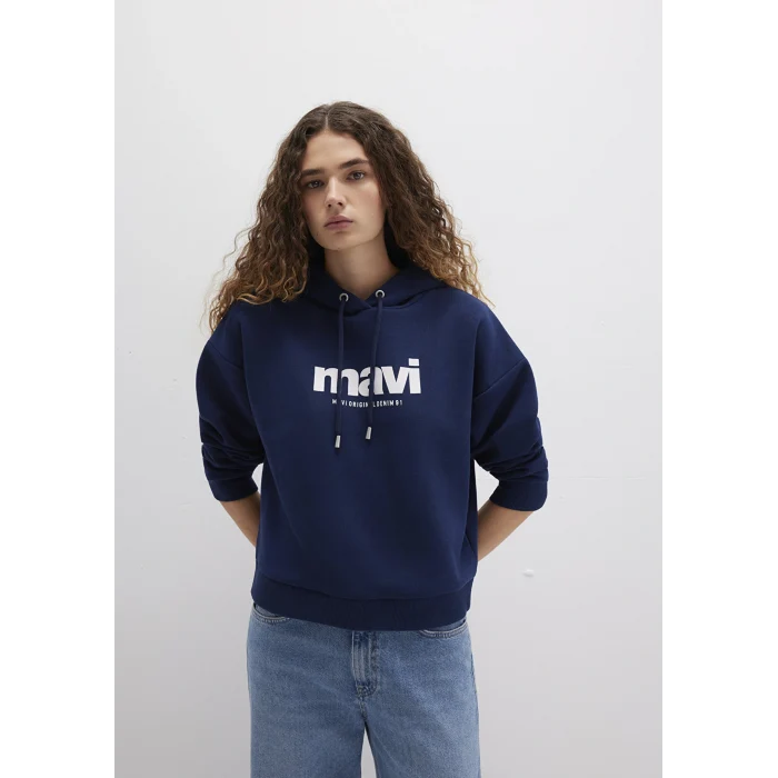 Mavi 168334-70488 Mavi Logo Baskılı Kapüşonlu Lacivert Sweatshirt