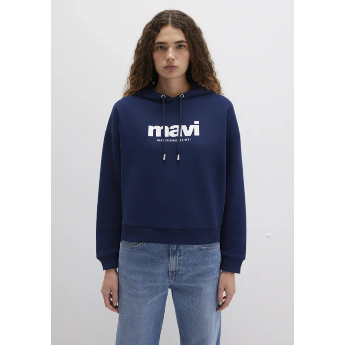Mavi 168334-70488 Mavi Logo Baskılı Kapüşonlu Lacivert Sweatshirt