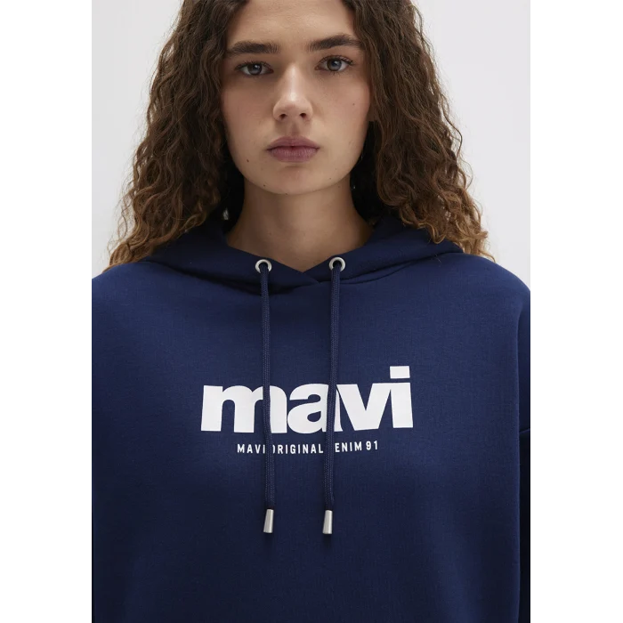 Mavi 168334-70488 Mavi Logo Baskılı Kapüşonlu Lacivert Sweatshirt