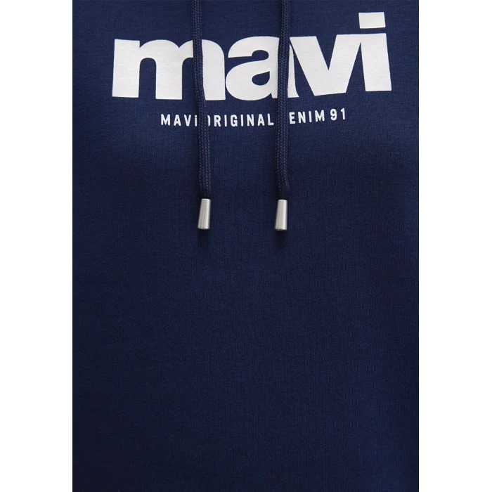 Mavi 168334-70488 Mavi Logo Baskılı Kapüşonlu Lacivert Sweatshirt
