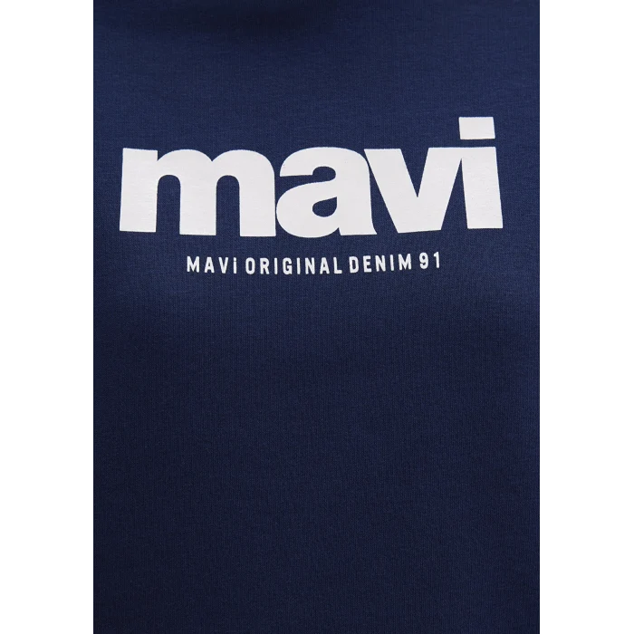 Mavi 168334-70488 Mavi Logo Baskılı Kapüşonlu Lacivert Sweatshirt