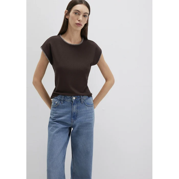 Mavi 1613696-70236 Şerit Detaylı Kahverengi Tişört