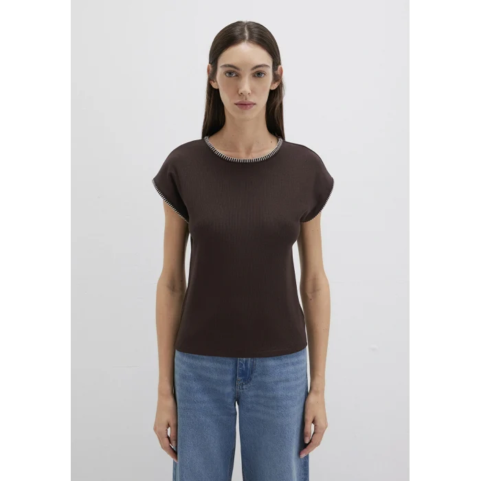 Mavi 1613696-70236 Şerit Detaylı Kahverengi Tişört