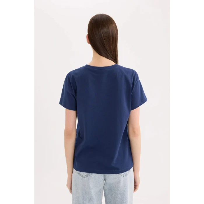 Defacto D9605 Lacivert Regular Fit Bisiklet Yaka Baskılı Kısa Kollu Tişört
