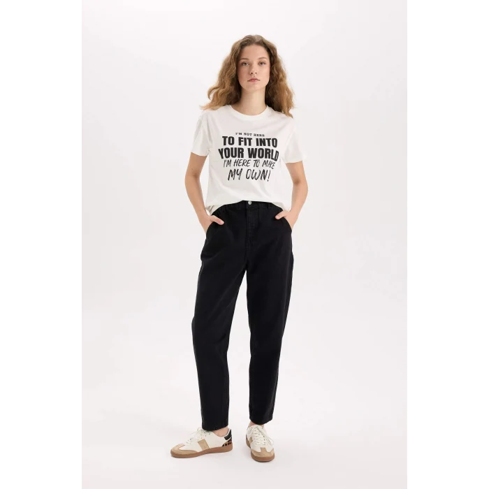 Defacto D9599 Beyaz Regular Fit Bisiklet Yaka Baskılı Kısa Kollu Tişört