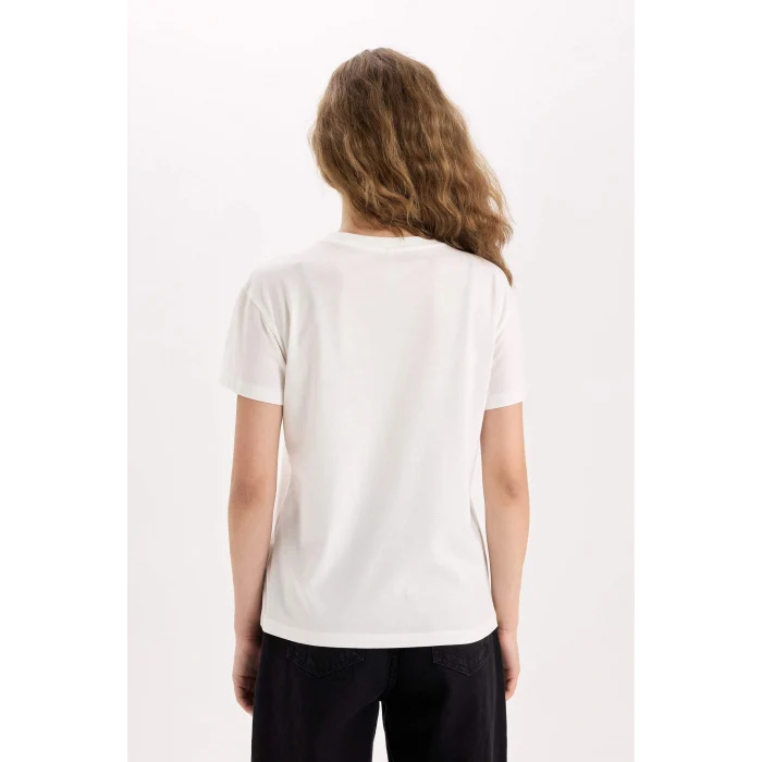 Defacto D9599 Beyaz Regular Fit Bisiklet Yaka Baskılı Kısa Kollu Tişört