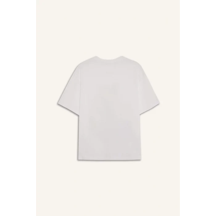 Defacto E5140 Ekru Regular Fit Bisiklet Yaka Baskılı Penye Kısa Kollu Tişört