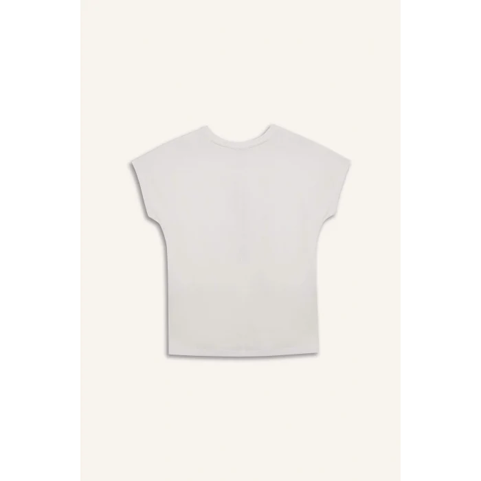 Defacto F5098 Ekru Bisiklet Yaka Çiçek Baskılı Kısa Kollu Tişört