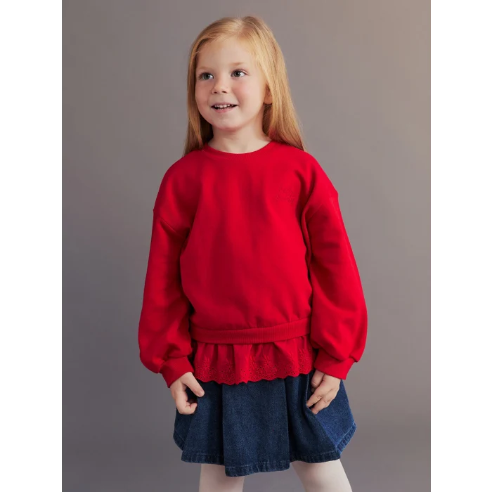 LCW Kids Kırmızı Fisto Detaylı Kız Çocuk Sweatshirt