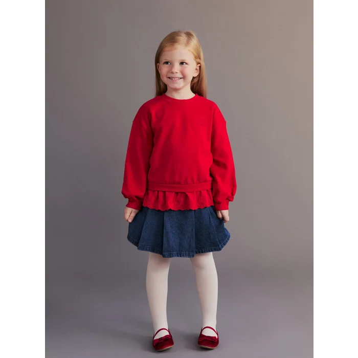 LCW Kids Kırmızı Fisto Detaylı Kız Çocuk Sweatshirt