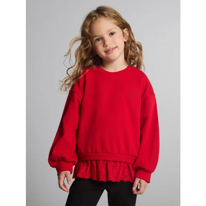 LCW Kids Kırmızı Fisto Detaylı Kız Çocuk Sweatshirt