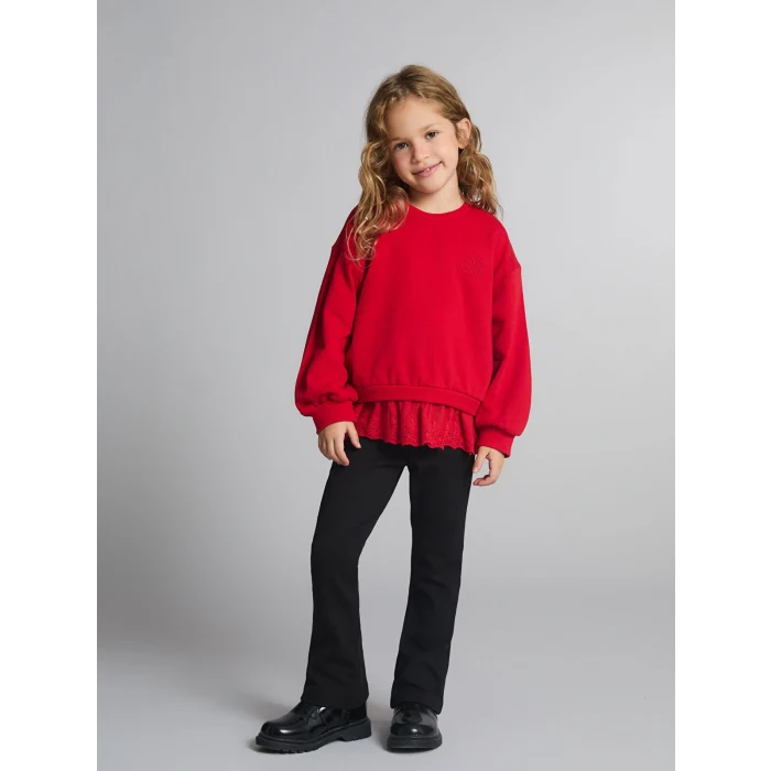 LCW Kids Kırmızı Fisto Detaylı Kız Çocuk Sweatshirt