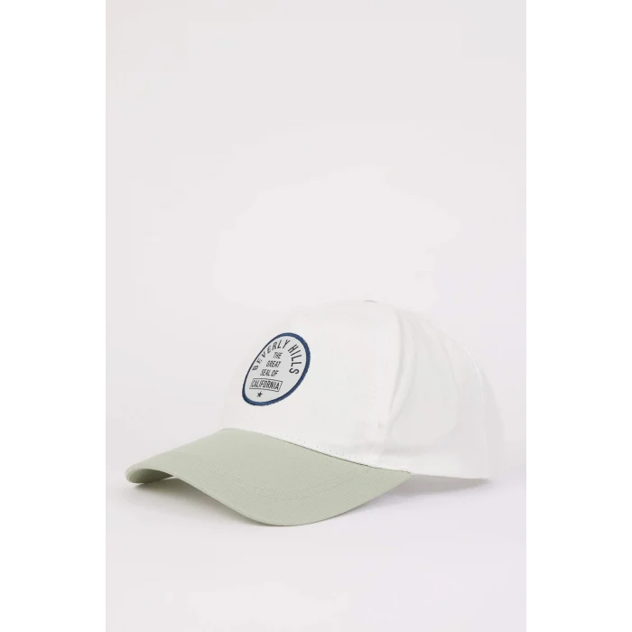 Defacto W8596 Turkuaz Erkek Renk Bloklu Pamuklu Cap Şapka