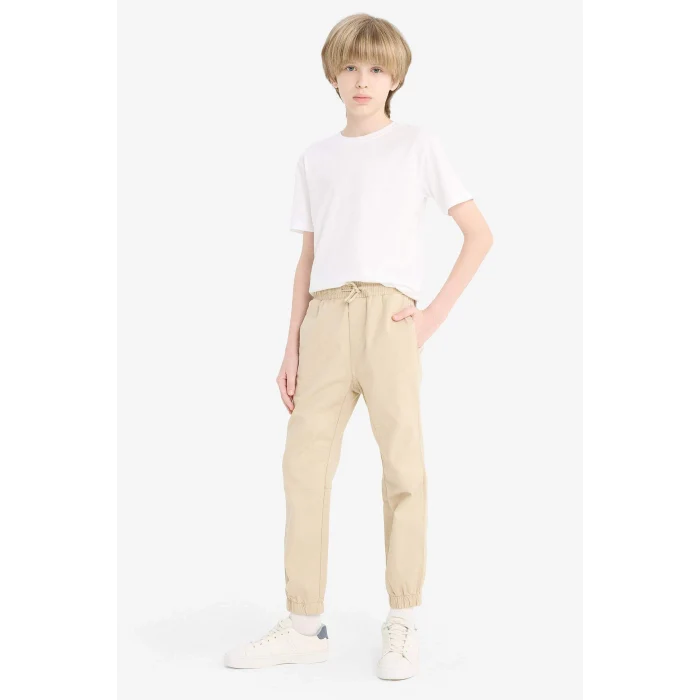 Defacto B6713 Bej Erkek Çocuk Lastikli Paça Basic Düz Gabardin Jogger Pantolon