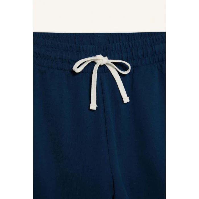 Defacto A6224 İndigo Coool Regular Fit Beli Lastikli Bağcıklı Cepli Kalın Mini Şort