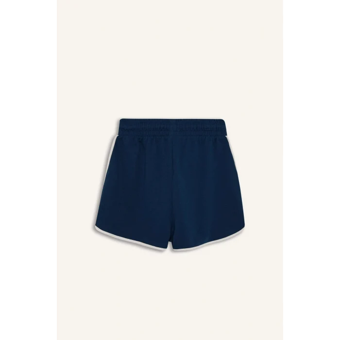 Defacto A6224 İndigo Coool Regular Fit Beli Lastikli Bağcıklı Cepli Kalın Mini Şort