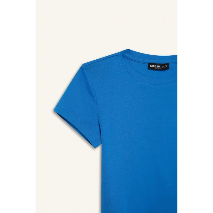 Defacto E0288 Mavi Coool Fitted Bisiklet Yaka Ribana Kısa Kollu Tişört