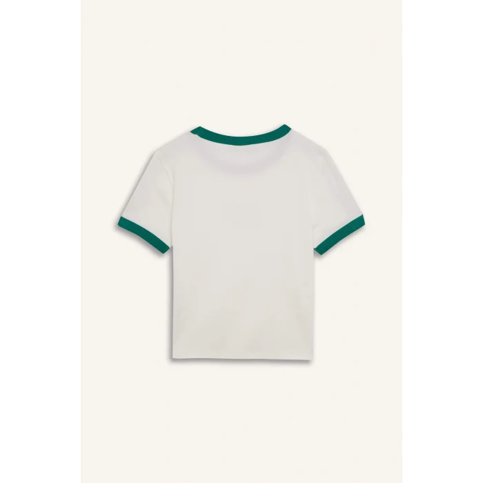 Defacto E0333 Beyaz Coool Fitted Baskılı Ribana Kısa Kollu Tişört