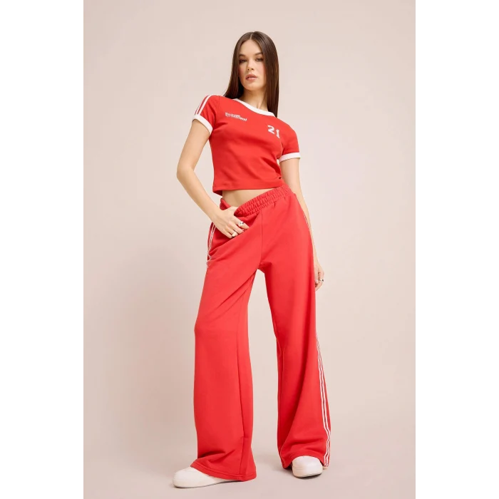 Defacto E0332 Kırmızı Coool Fitted Baskılı Ribana Kısa Kollu Tişört