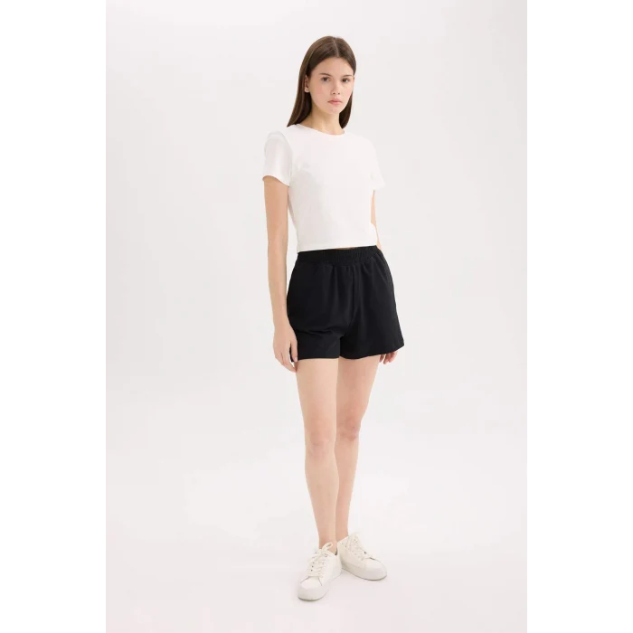 Defacto U3357 Siyah 	Beli Lastikli Cepli Düz Paça Şort