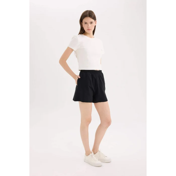 Defacto U3357 Siyah 	Beli Lastikli Cepli Düz Paça Şort