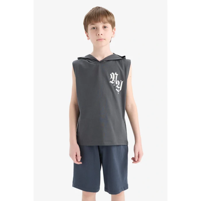 Defacto E0161 Gri Erkek Çocuk Beli Lastikli Basic Düz Şort