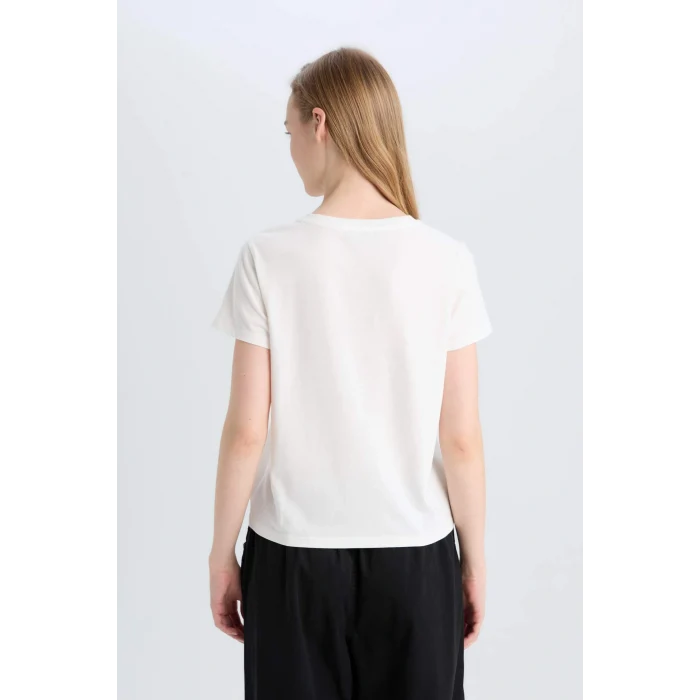 Defacto E0629 Beyaz Coool Regular Fit Bisiklet Yaka Baskılı Kısa Kollu Tişört