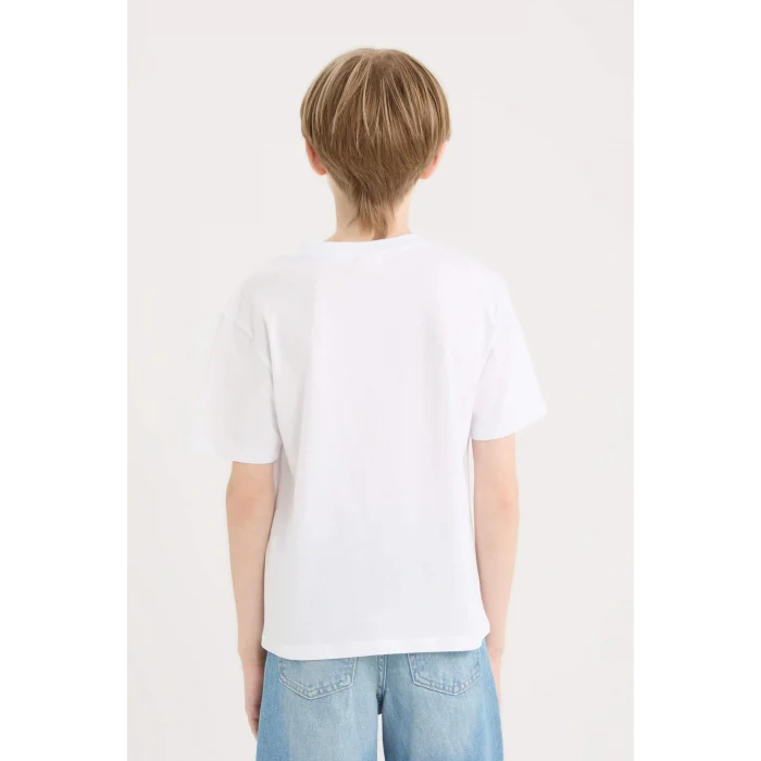 Defacto E0085 Beyaz Erkek Çocuk Bisiklet Yaka Baskılı Kısa Kollu Tişört