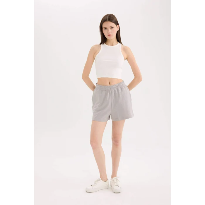 Defacto U3357 Gri 	Beli Lastikli Cepli Düz Paça Şort