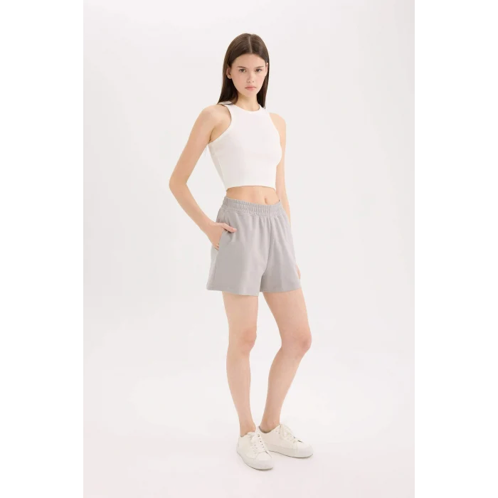 Defacto U3357 Gri 	Beli Lastikli Cepli Düz Paça Şort