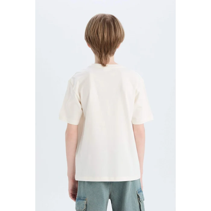 Defacto E0078 Beyaz Erkek Çocuk Bisiklet Yaka Baskılı Kısa Kollu Tişört