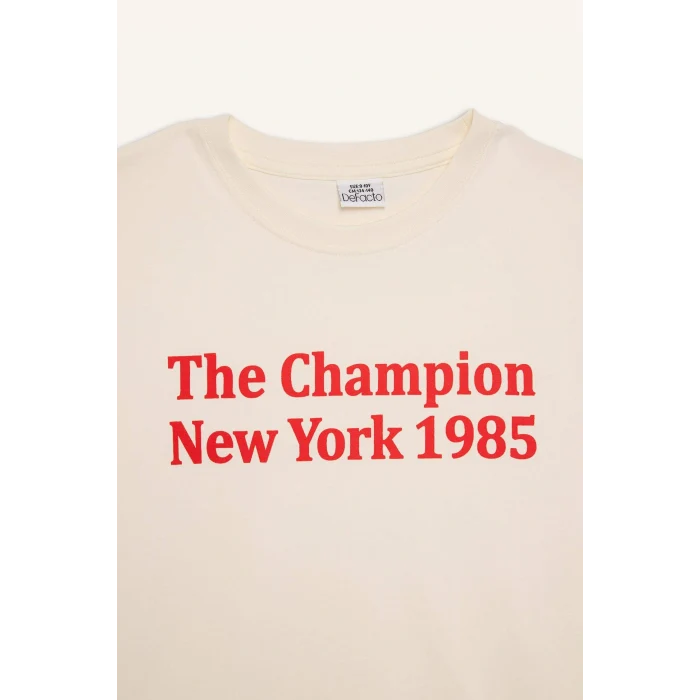 Defacto E0078 Beyaz Erkek Çocuk Bisiklet Yaka Baskılı Kısa Kollu Tişört