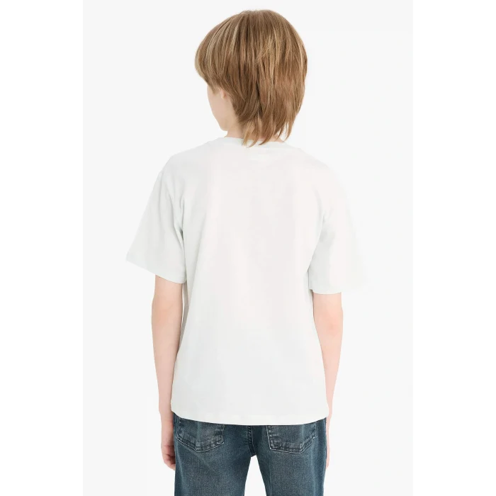 Defacto F0175 Mavi Erkek Çocuk Bisiklet Yaka Baskılı Kısa Kollu Tişört