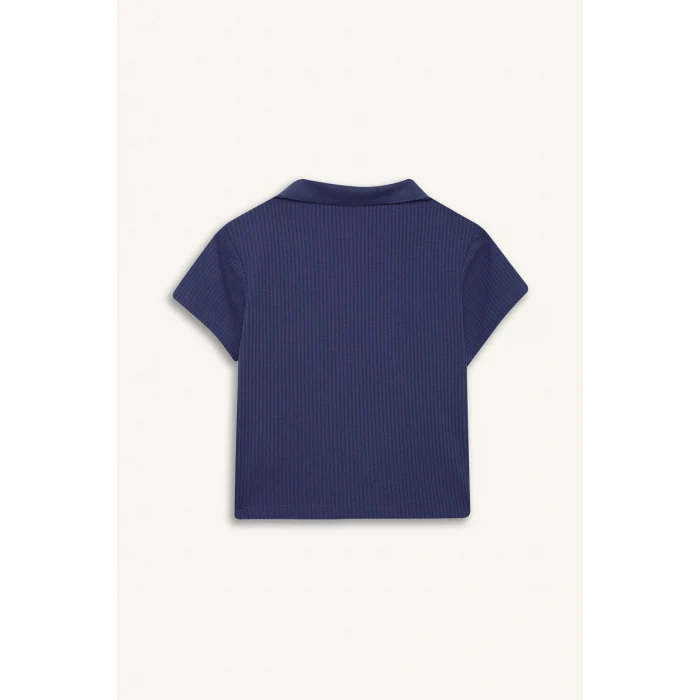 Defacto Z7794 Mor Kız Çocuk Slim Fit Dar Kesim Polo Yaka Basic Düz Fitilli Kaşkorse Kısa Kollu Tişört