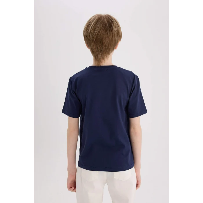 Defacto E0172 Lacivert Erkek Çocuk Bisiklet Yaka Baskılı Kısa Kollu Tişört