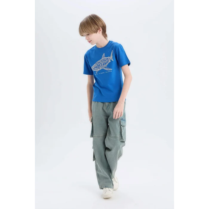 Defacto E0431 Mavi Erkek Çocuk Bisiklet Yaka Baskılı Kısa Kollu Tişört